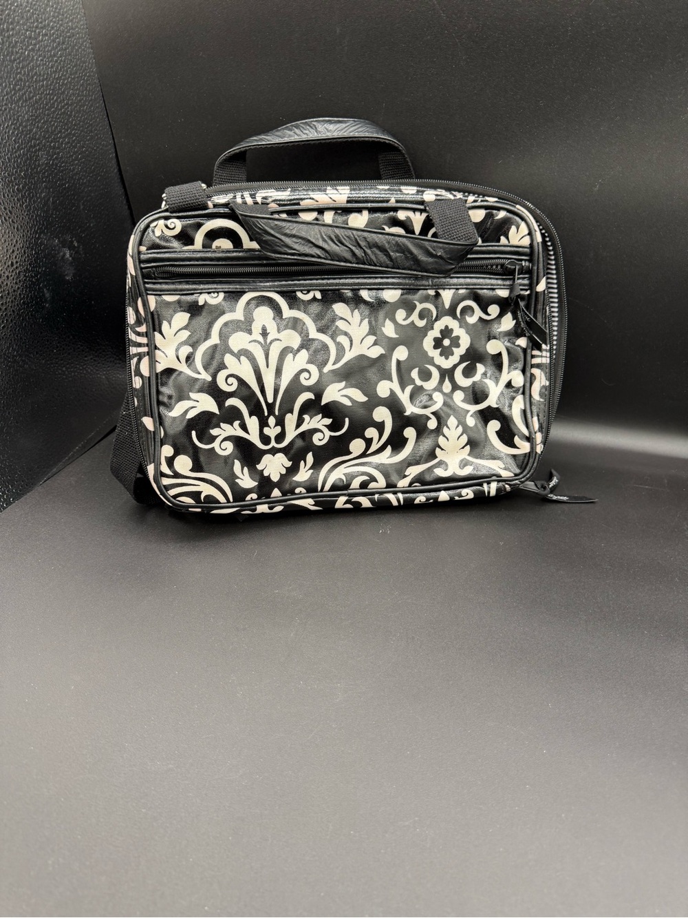 Thirty-One Black and Ivory Damask Travel Bag